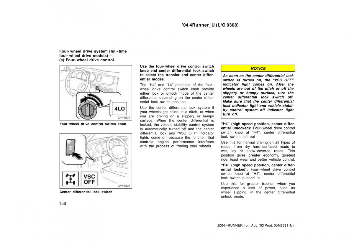 Toyota 4Runner 4 IV N210 owners manual / page 158