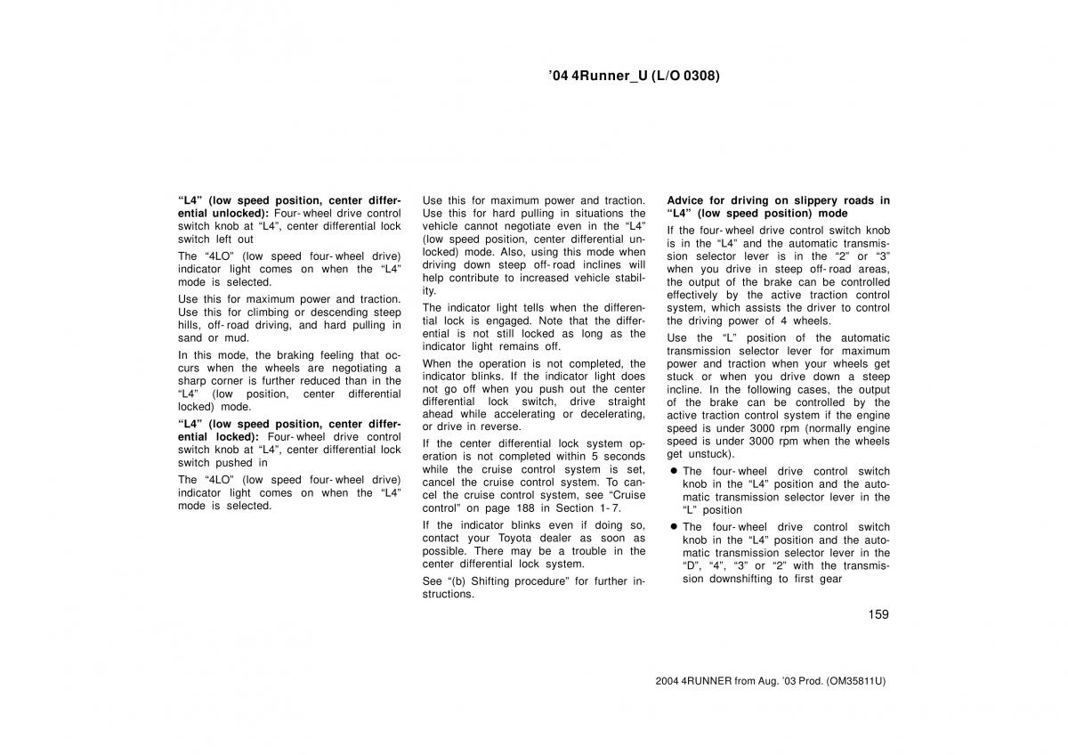 Toyota 4Runner 4 IV N210 owners manual / page 159