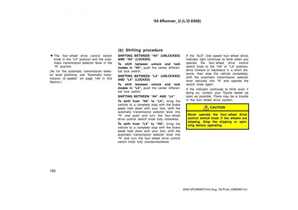 Toyota 4Runner 4 IV N210 owners manual / page 160