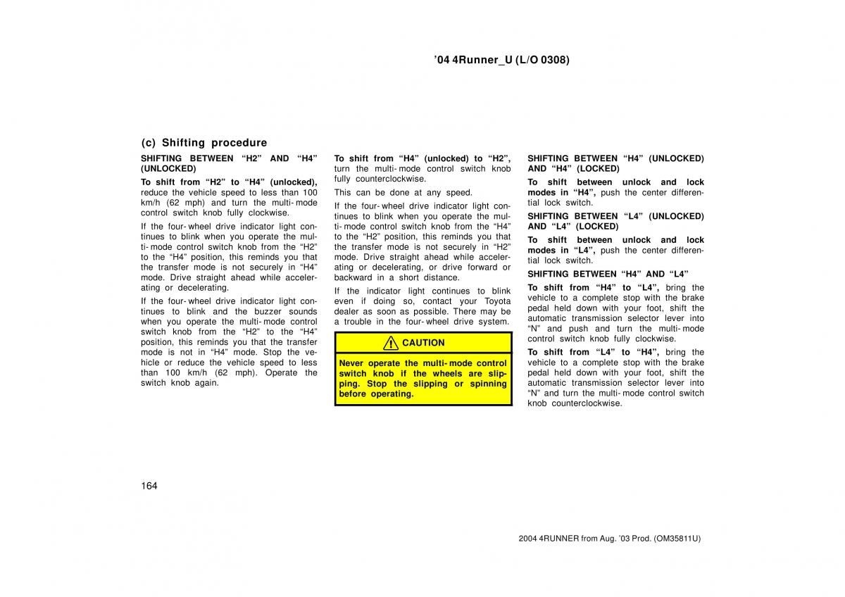 Toyota 4Runner 4 IV N210 owners manual / page 164