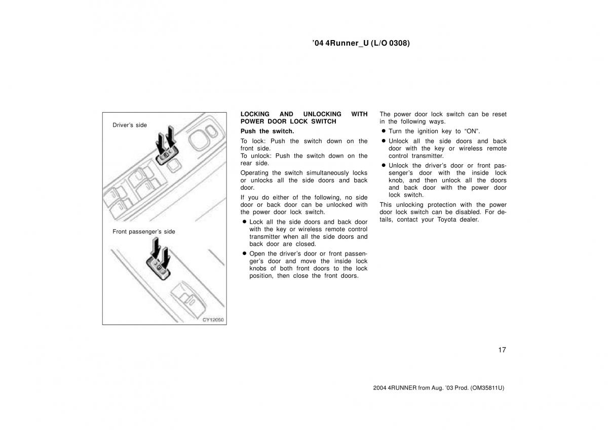 Toyota 4Runner 4 IV N210 owners manual / page 17