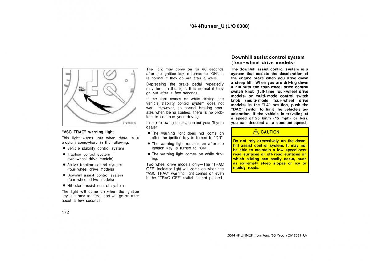 Toyota 4Runner 4 IV N210 owners manual / page 172