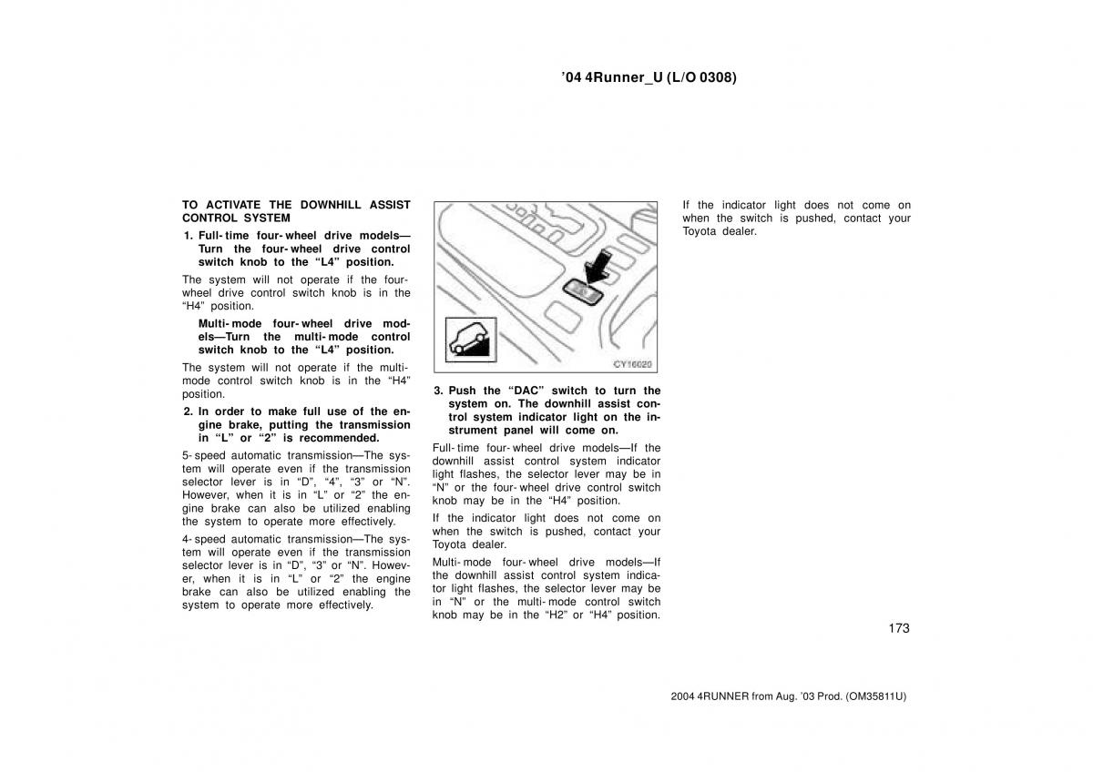 Toyota 4Runner 4 IV N210 owners manual / page 173