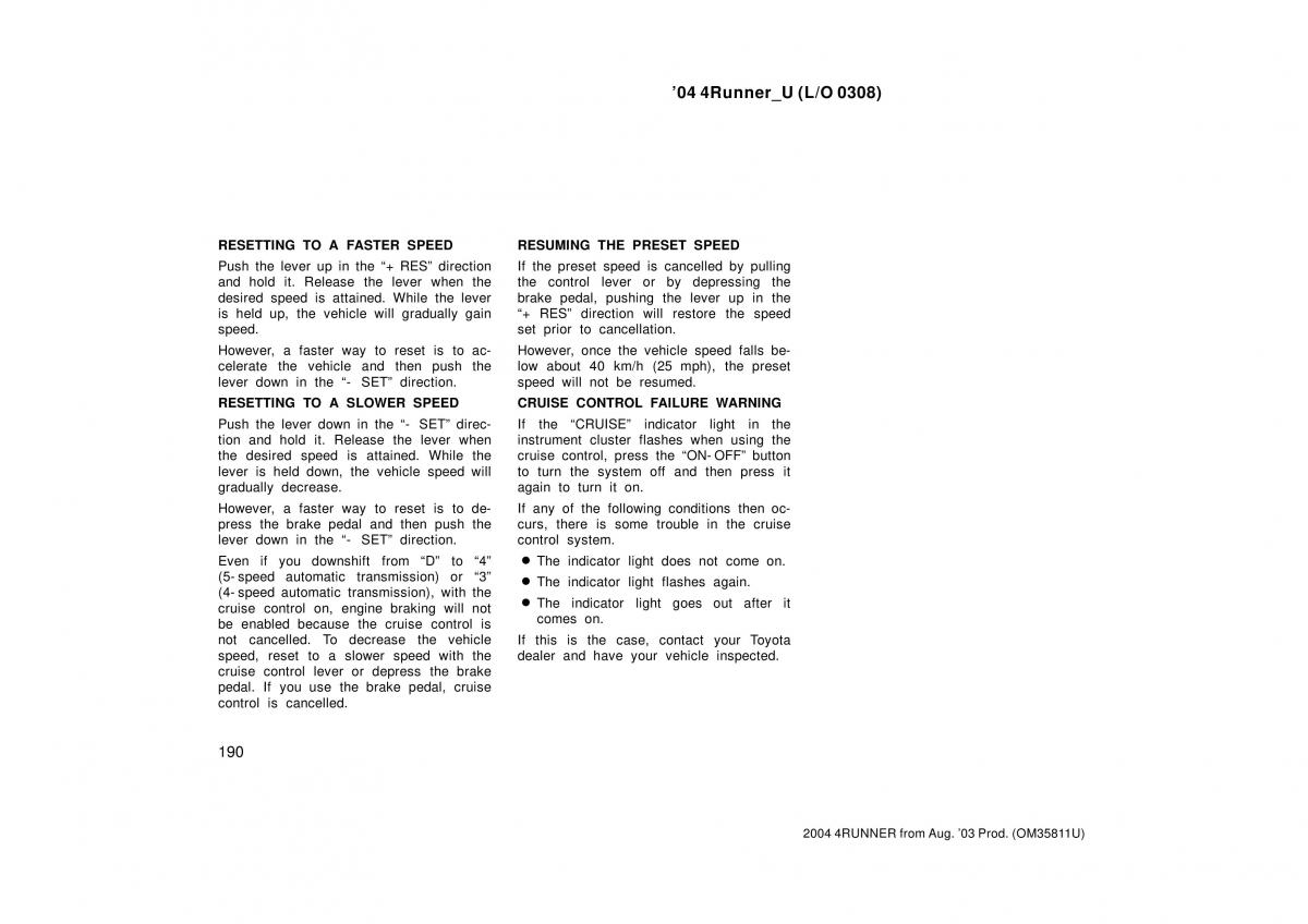 Toyota 4Runner 4 IV N210 owners manual / page 190