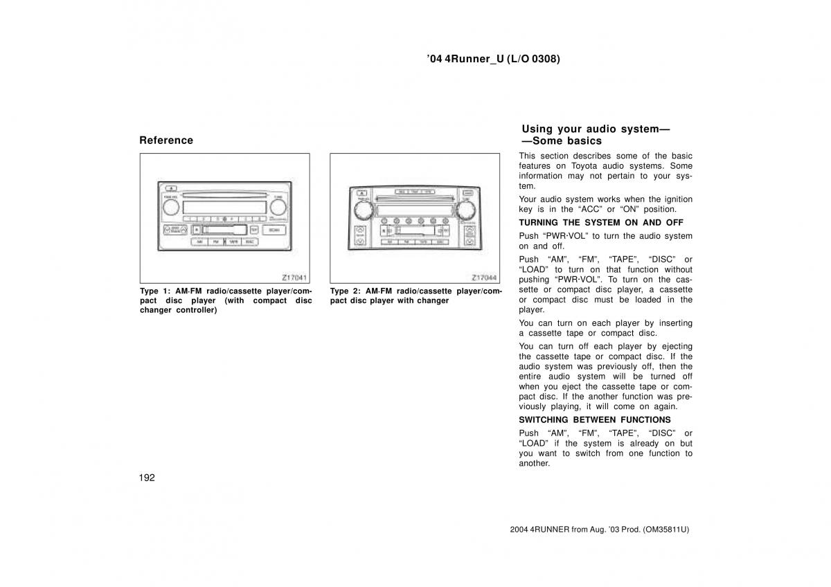 Toyota 4Runner 4 IV N210 owners manual / page 192