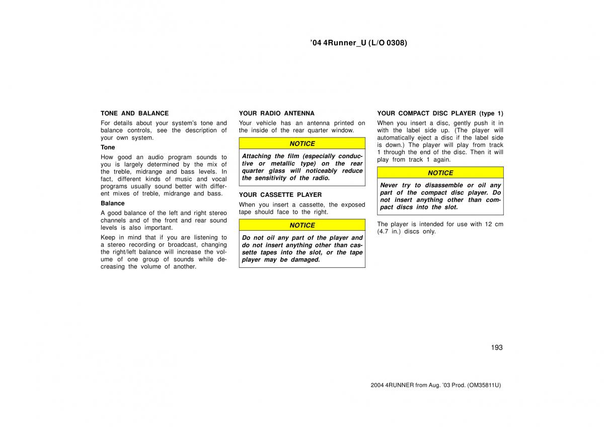 Toyota 4Runner 4 IV N210 owners manual / page 193