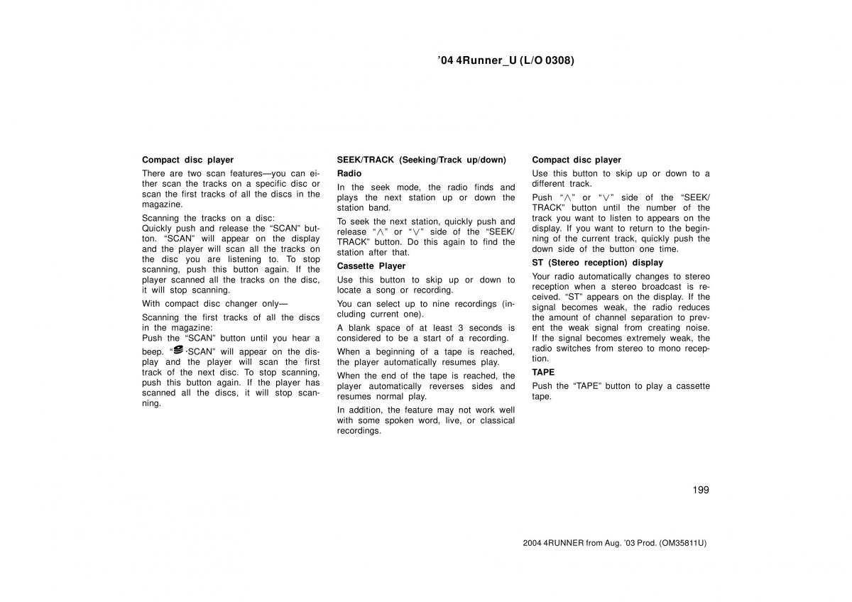 Toyota 4Runner 4 IV N210 owners manual / page 199