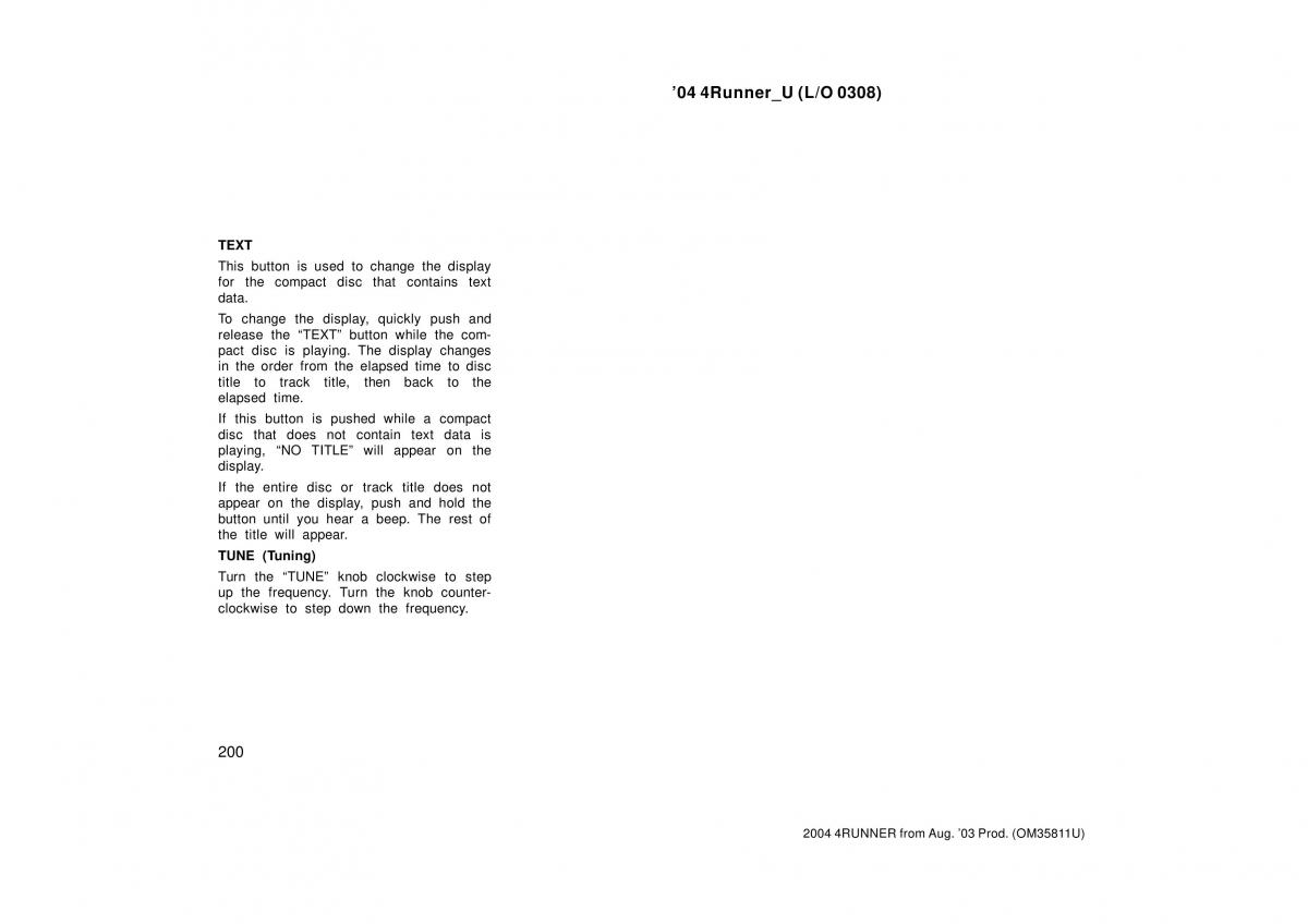 Toyota 4Runner 4 IV N210 owners manual / page 200