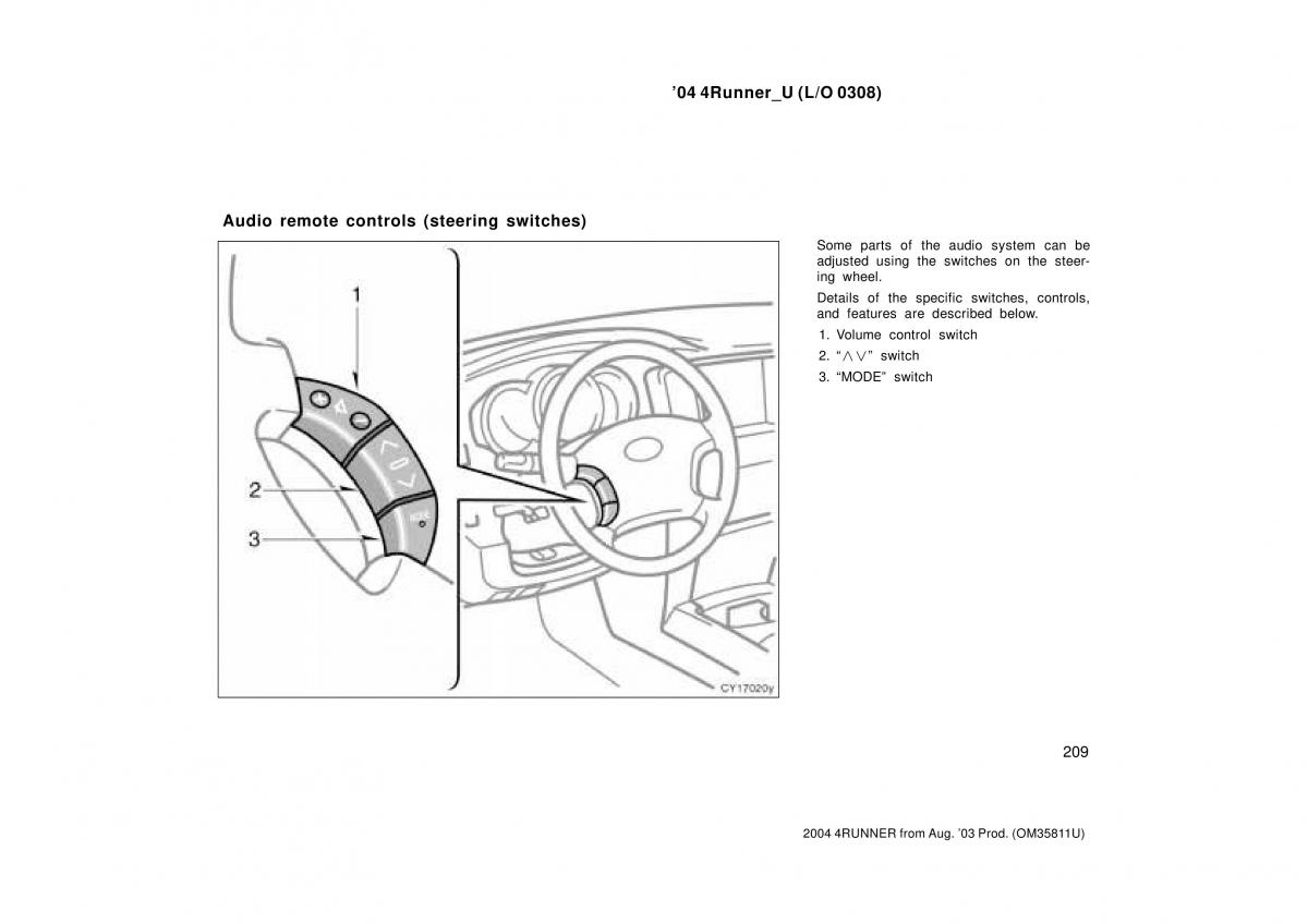 Toyota 4Runner 4 IV N210 owners manual / page 209