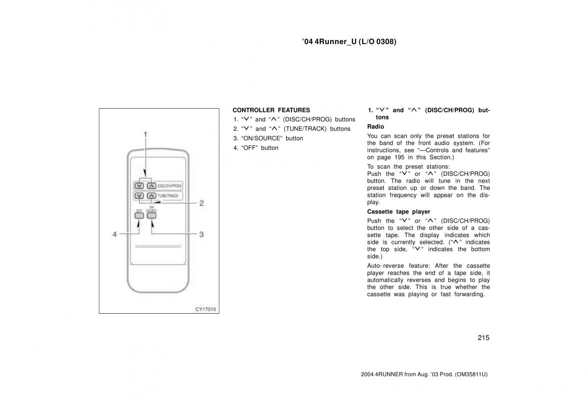 Toyota 4Runner 4 IV N210 owners manual / page 215