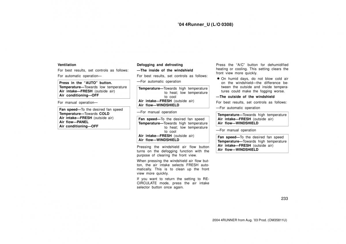 Toyota 4Runner 4 IV N210 owners manual / page 233