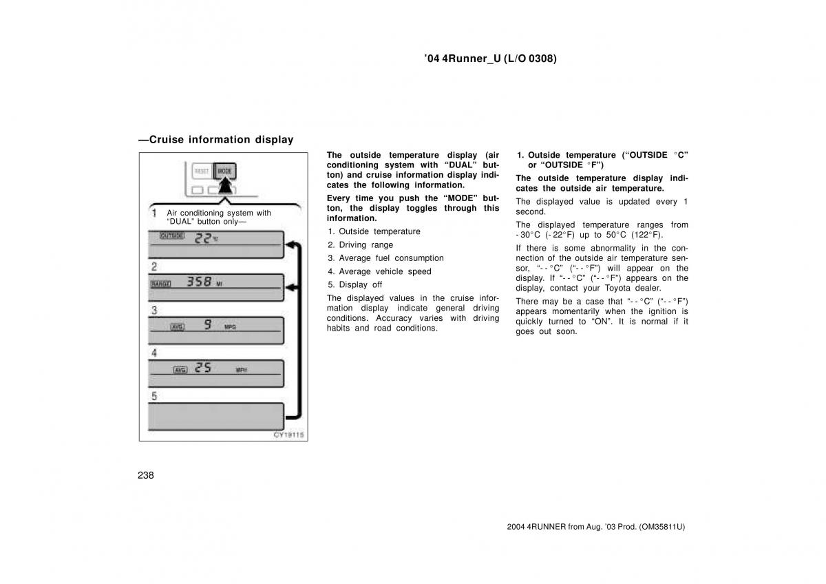 Toyota 4Runner 4 IV N210 owners manual / page 238