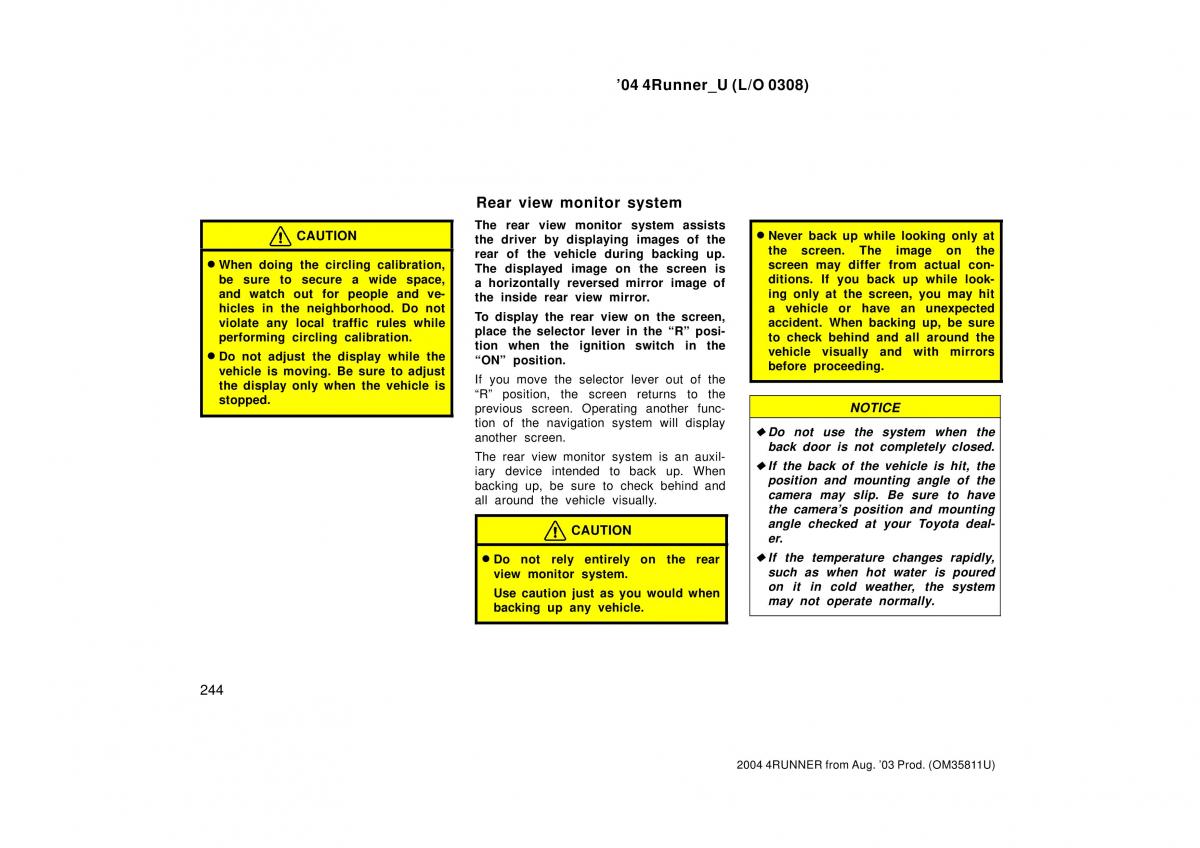 Toyota 4Runner 4 IV N210 owners manual / page 244