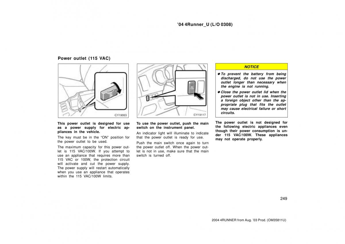 Toyota 4Runner 4 IV N210 owners manual / page 249