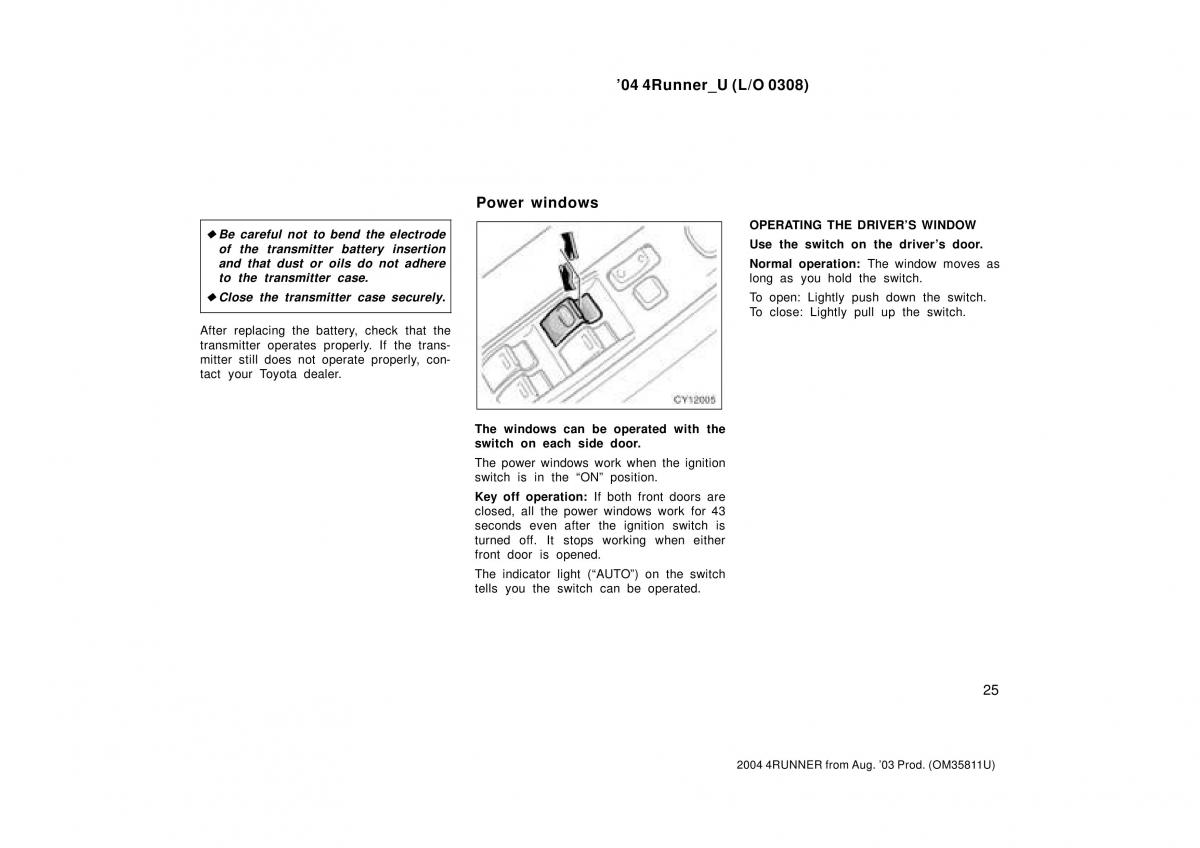 Toyota 4Runner 4 IV N210 owners manual / page 25