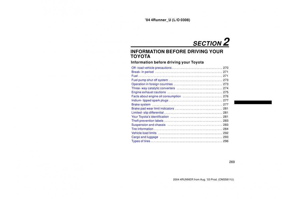 Toyota 4Runner 4 IV N210 owners manual / page 269