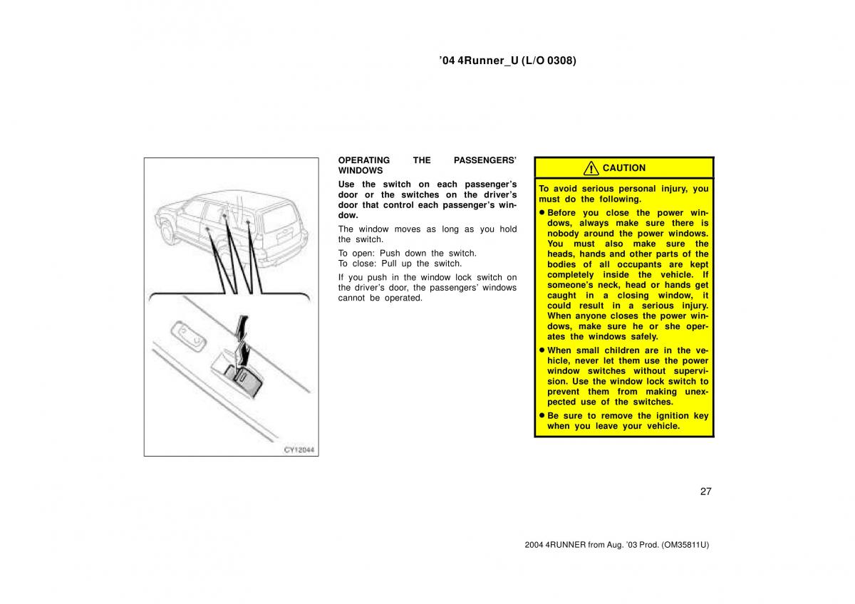 Toyota 4Runner 4 IV N210 owners manual / page 27