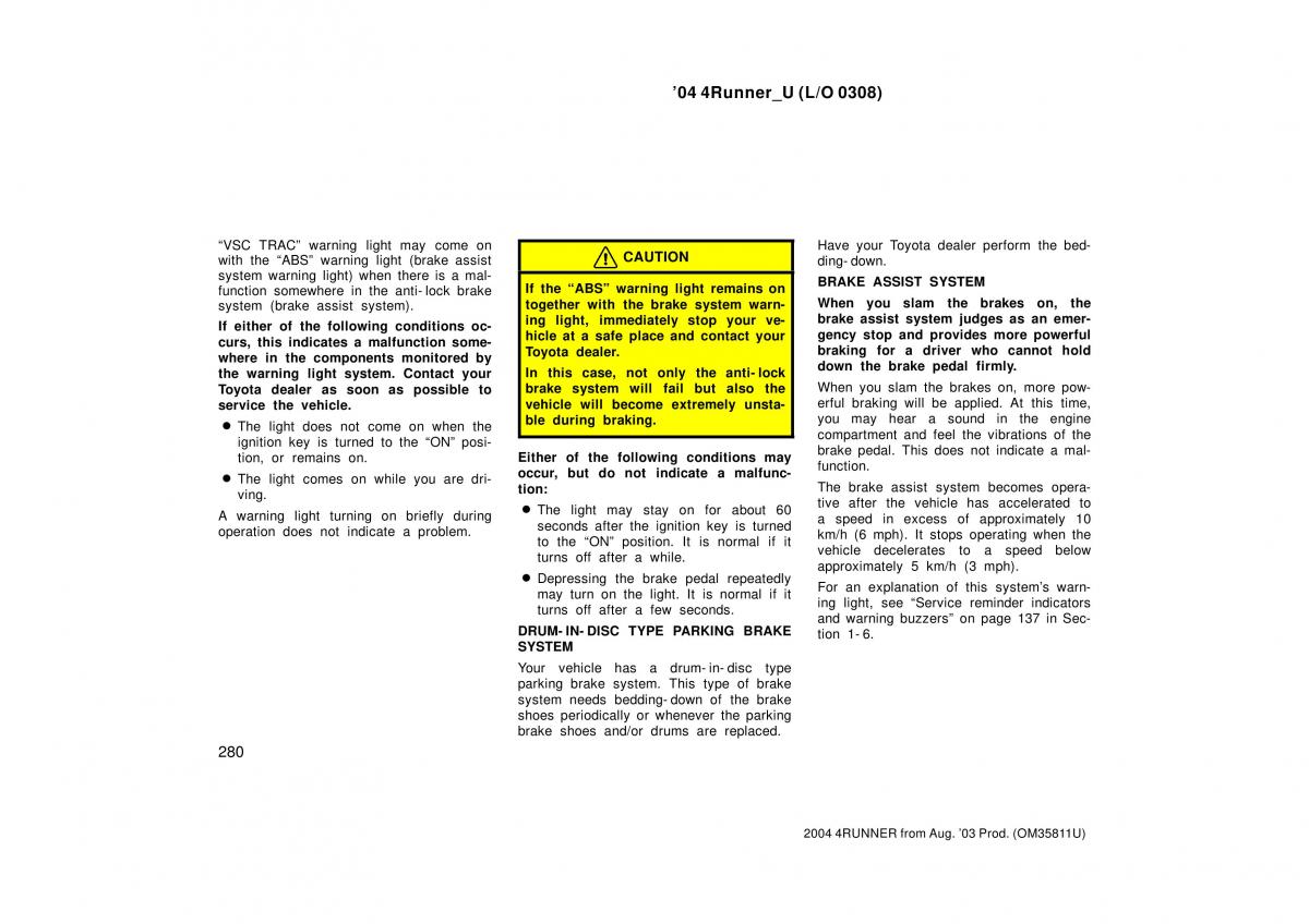 Toyota 4Runner 4 IV N210 owners manual / page 280