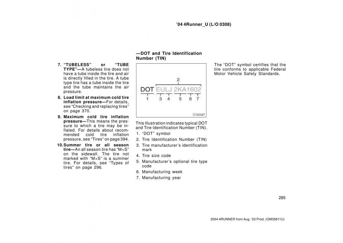 Toyota 4Runner 4 IV N210 owners manual / page 285