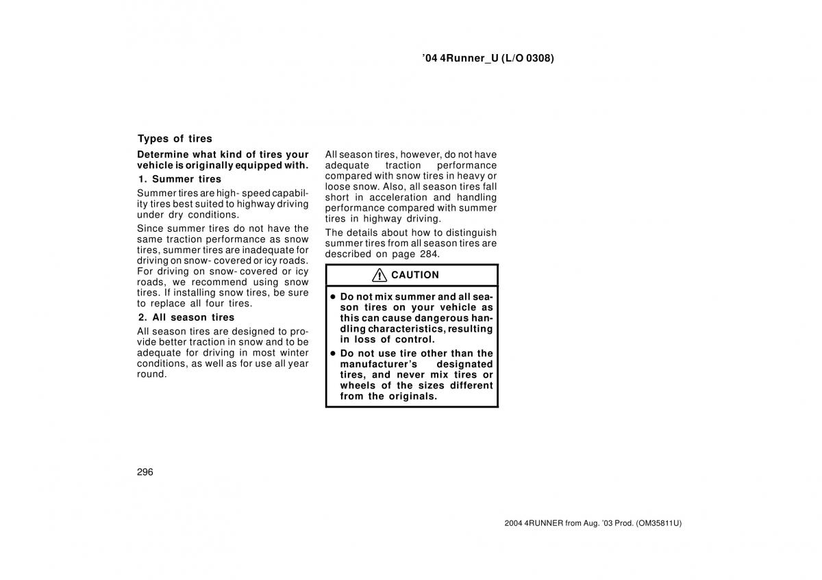 Toyota 4Runner 4 IV N210 owners manual / page 296