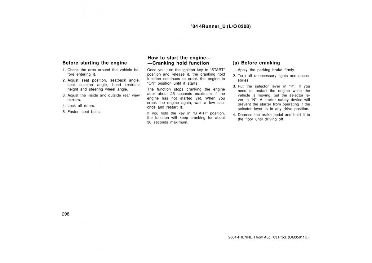 Toyota 4Runner 4 IV N210 owners manual / page 298