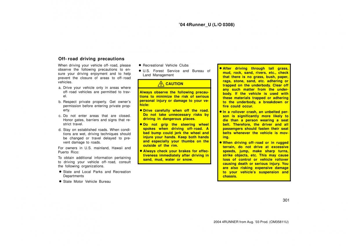 Toyota 4Runner 4 IV N210 owners manual / page 301