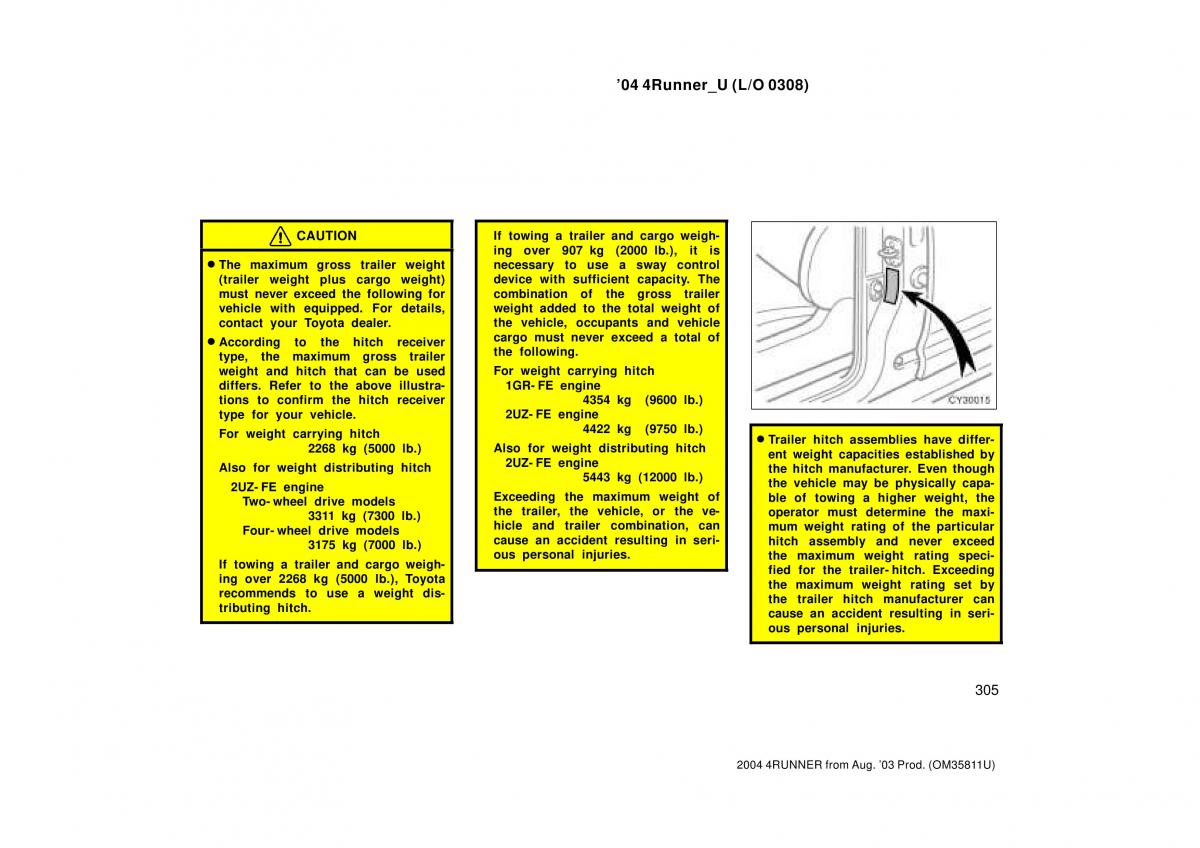 Toyota 4Runner 4 IV N210 owners manual / page 305