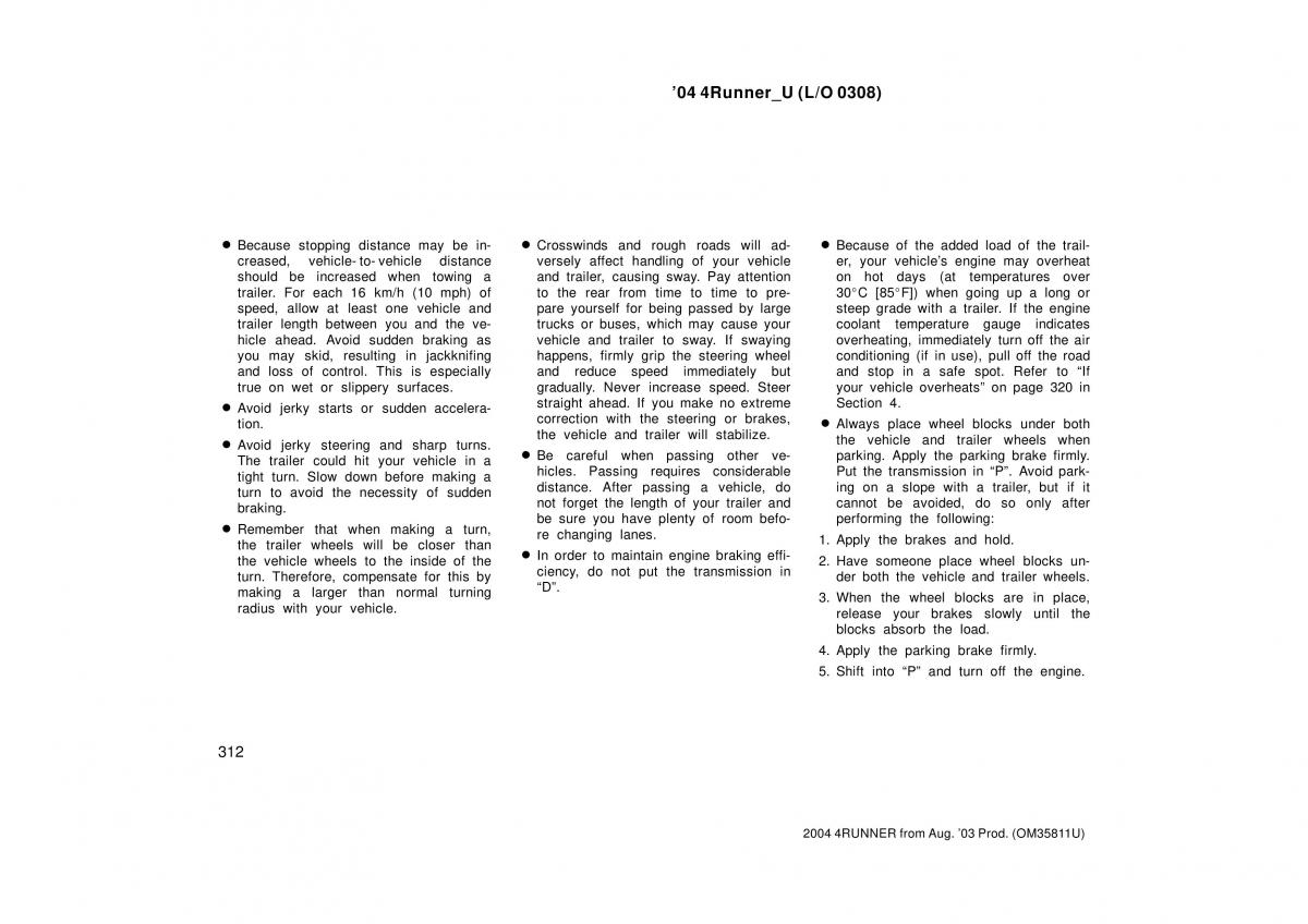 Toyota 4Runner 4 IV N210 owners manual / page 312