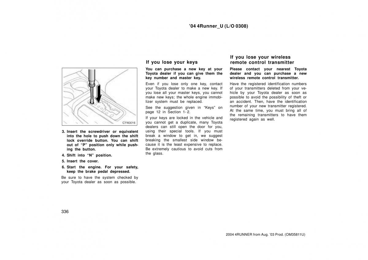 Toyota 4Runner 4 IV N210 owners manual / page 336