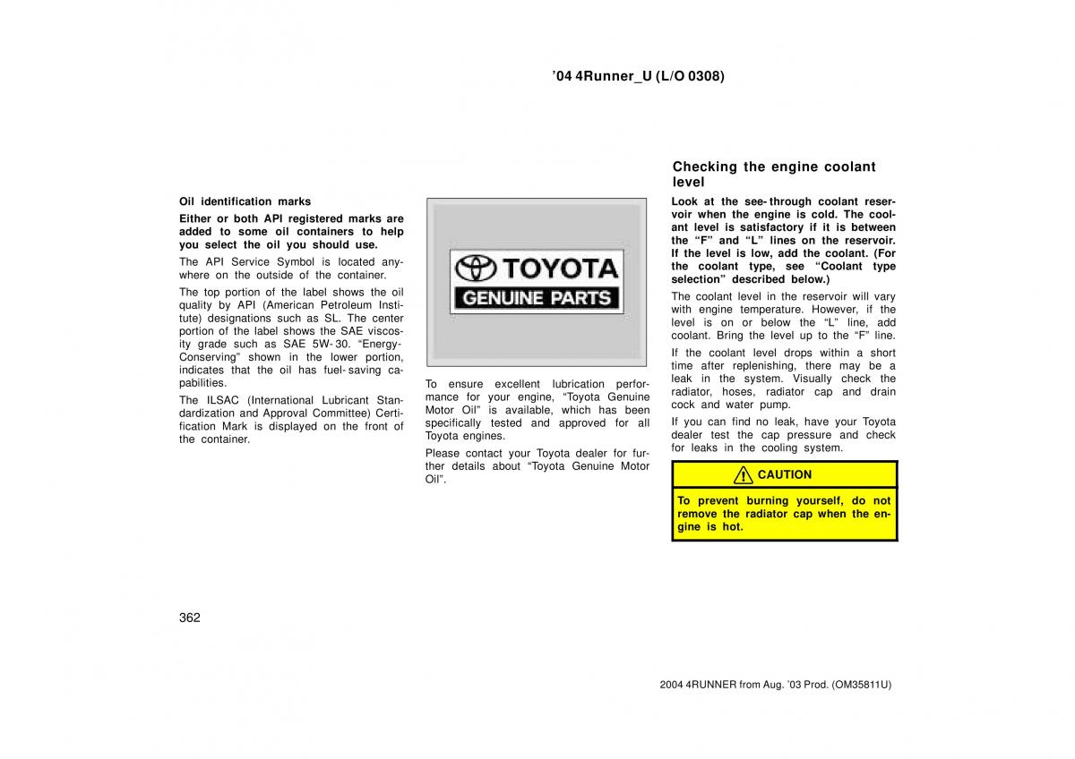 Toyota 4Runner 4 IV N210 owners manual / page 362