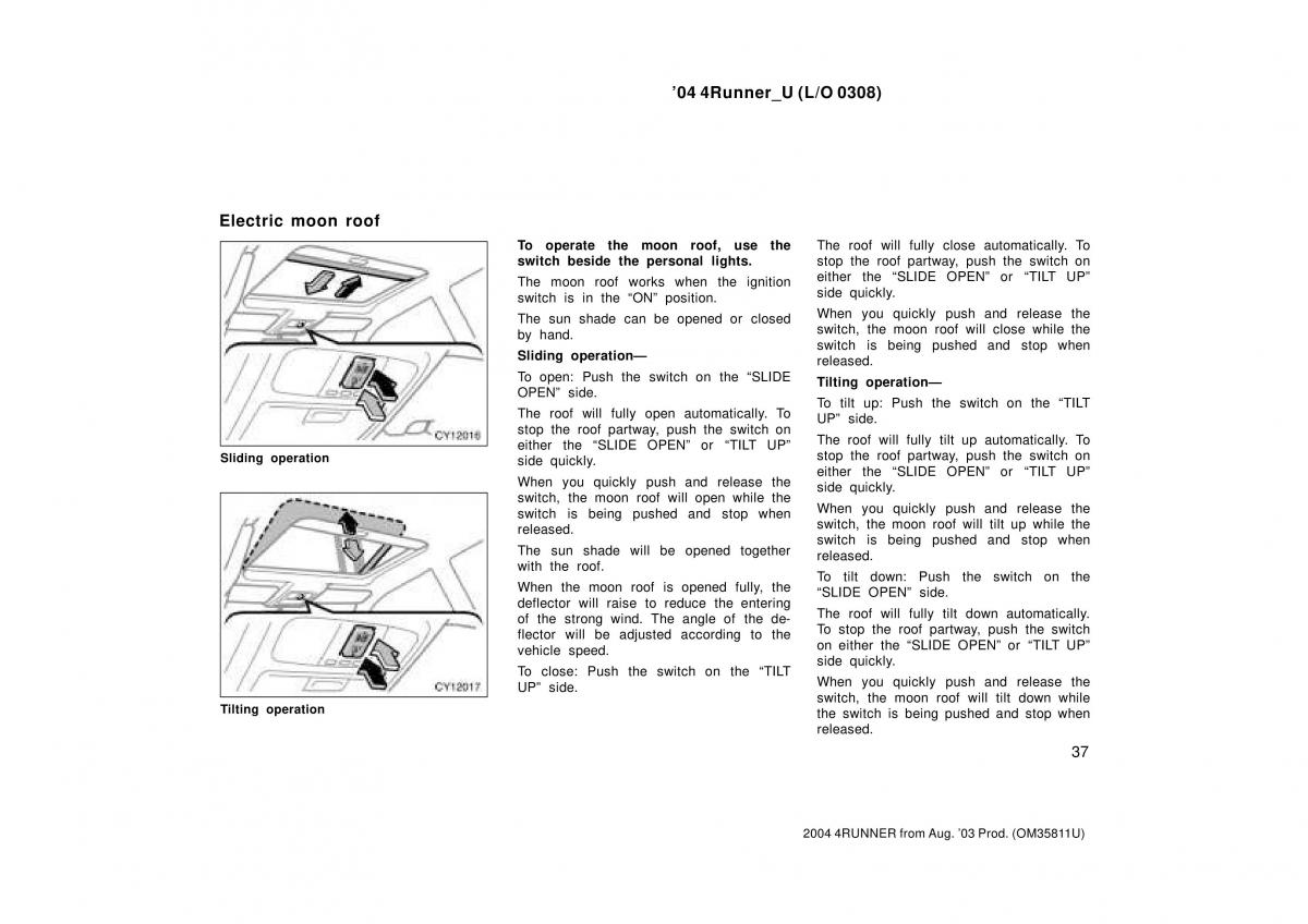 Toyota 4Runner 4 IV N210 owners manual / page 37