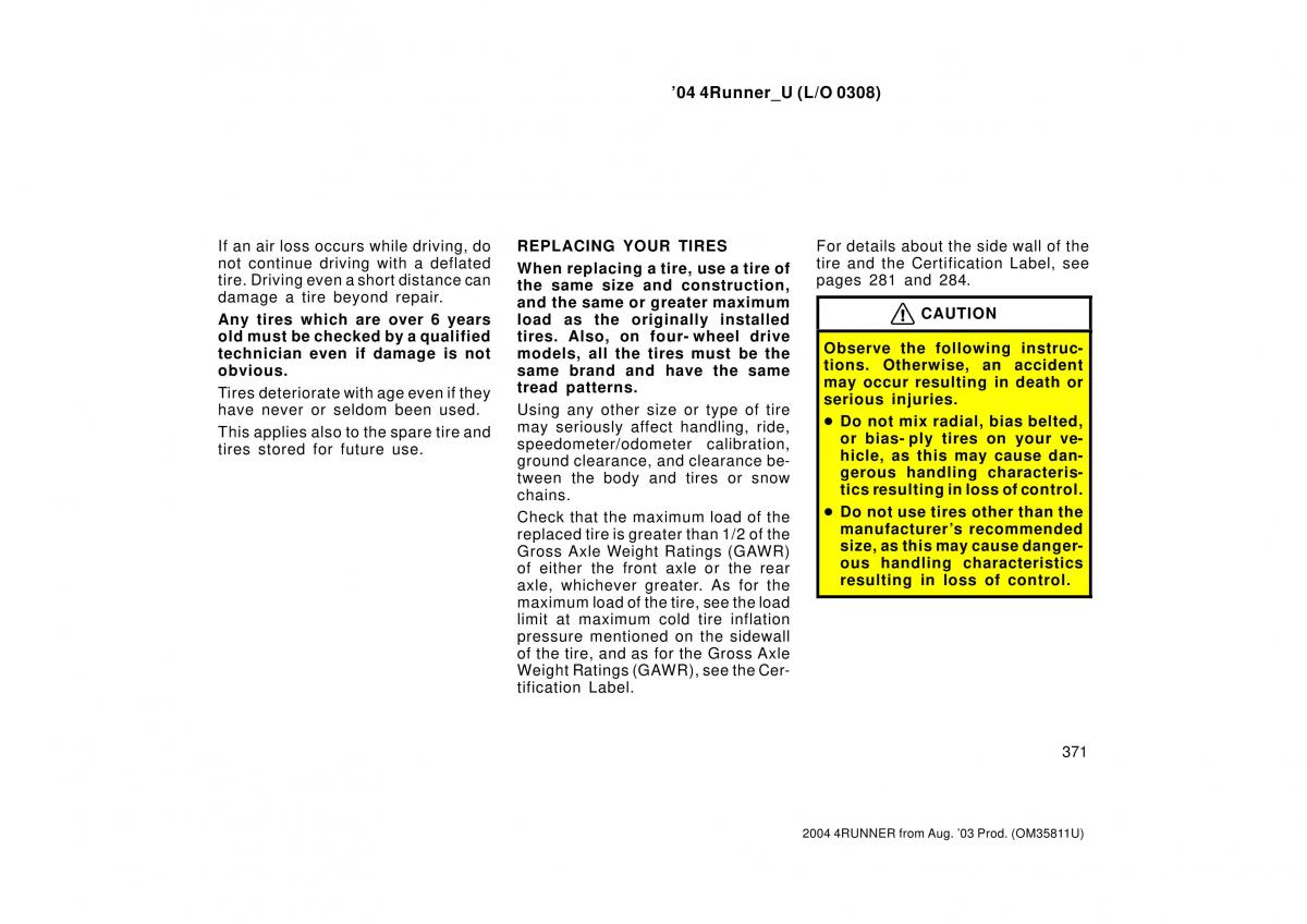 Toyota 4Runner 4 IV N210 owners manual / page 371