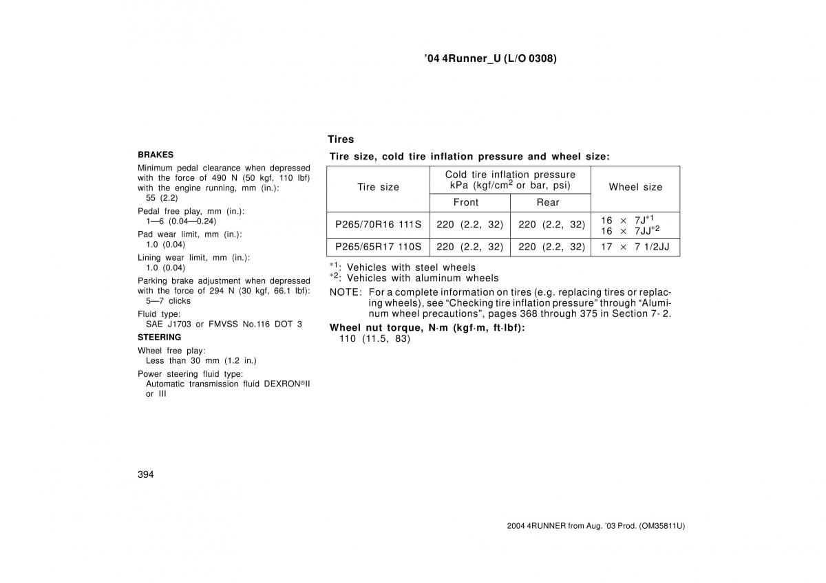 Toyota 4Runner 4 IV N210 owners manual / page 394