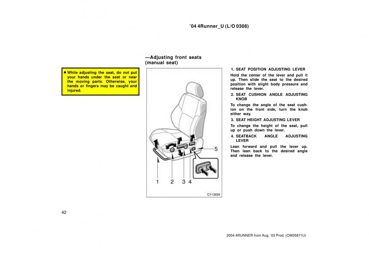 Toyota 4Runner 4 IV N210 owners manual / page 42