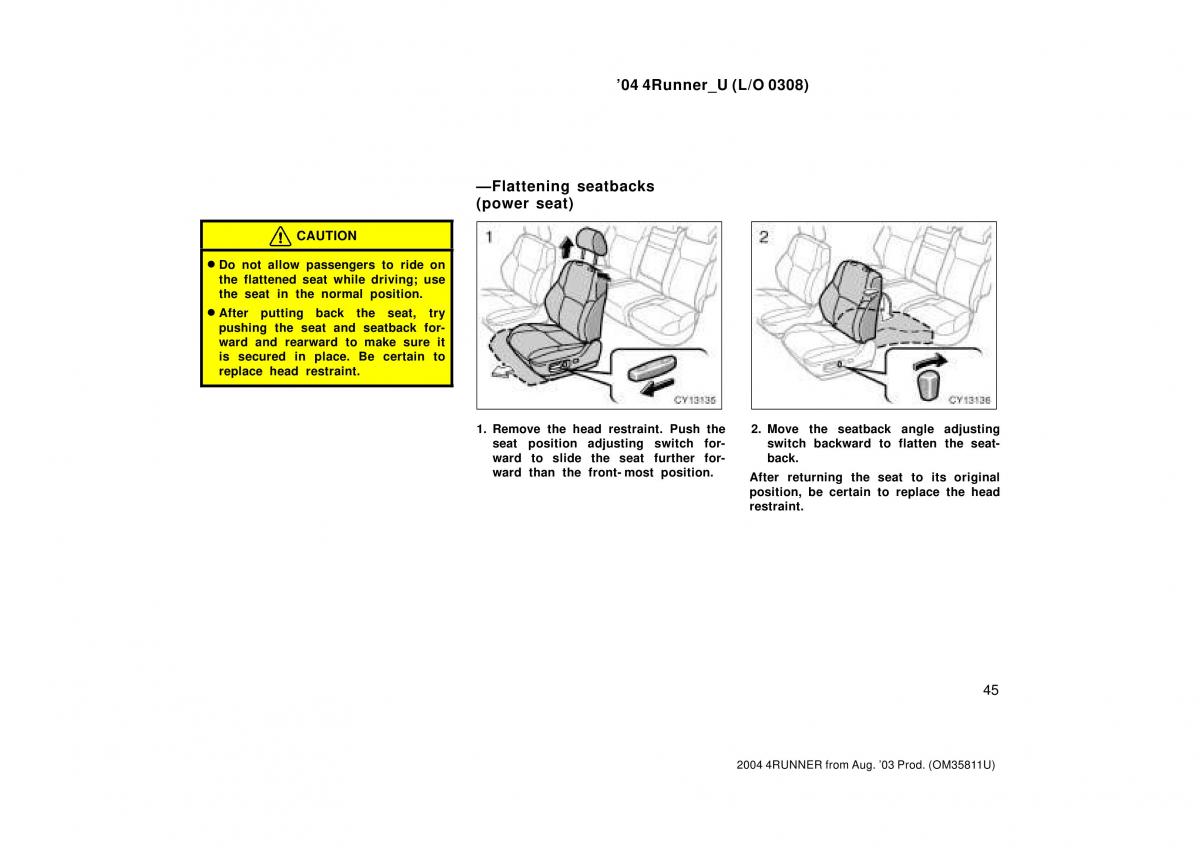 Toyota 4Runner 4 IV N210 owners manual / page 45