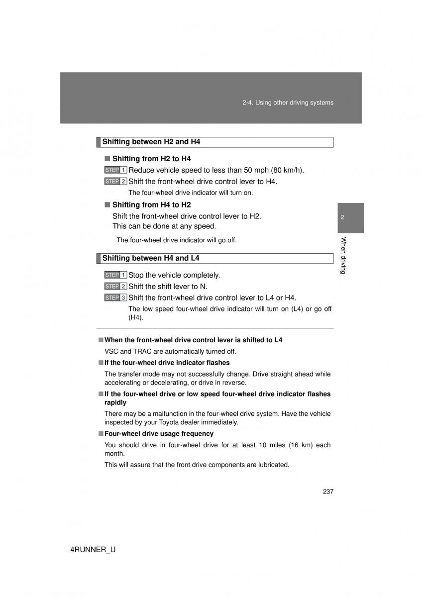 Toyota 4Runner 5 V N280 owners manual / page 206