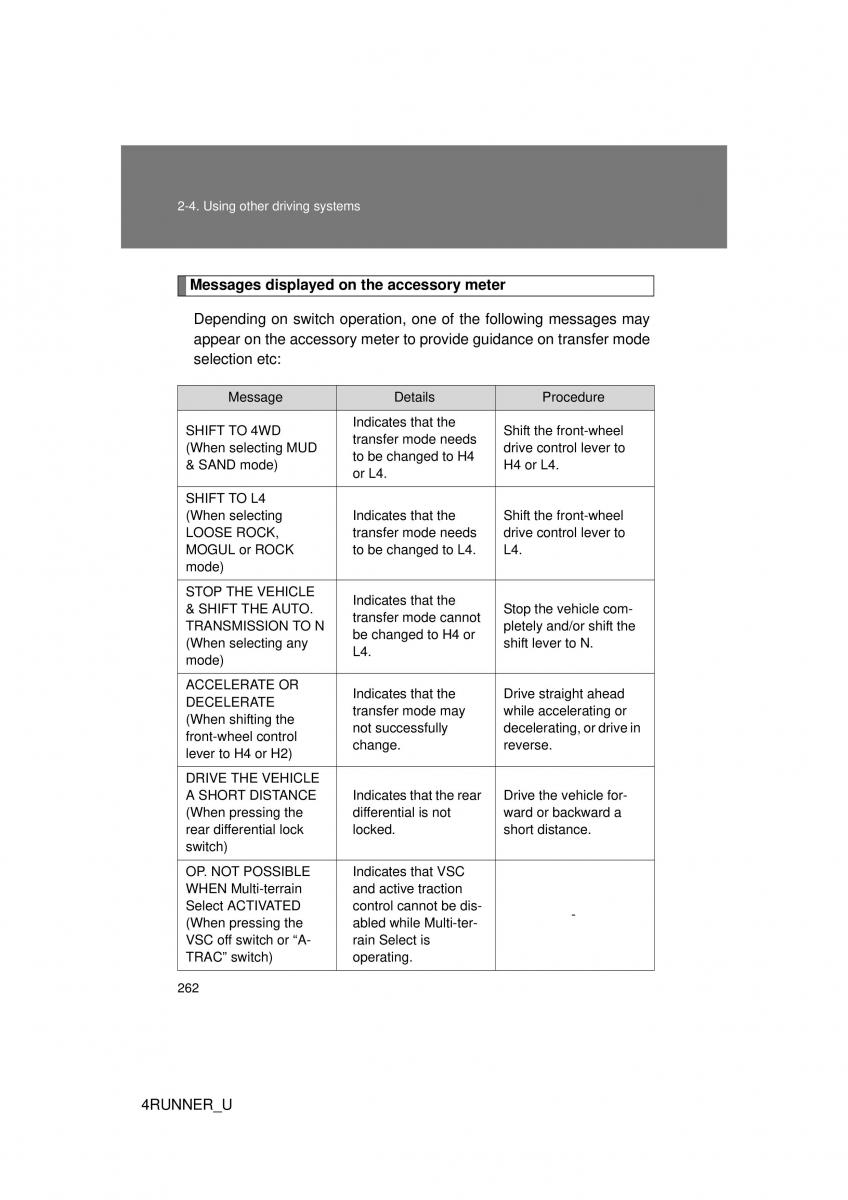 Toyota 4Runner 5 V N280 owners manual / page 231