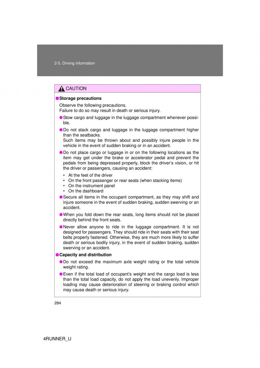 Toyota 4Runner 5 V N280 owners manual / page 253