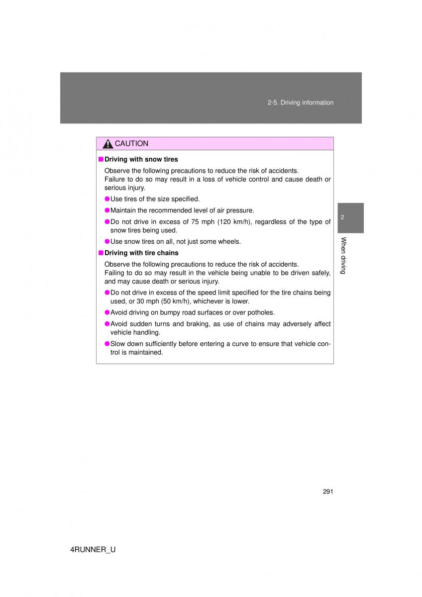 Toyota 4Runner 5 V N280 owners manual / page 260