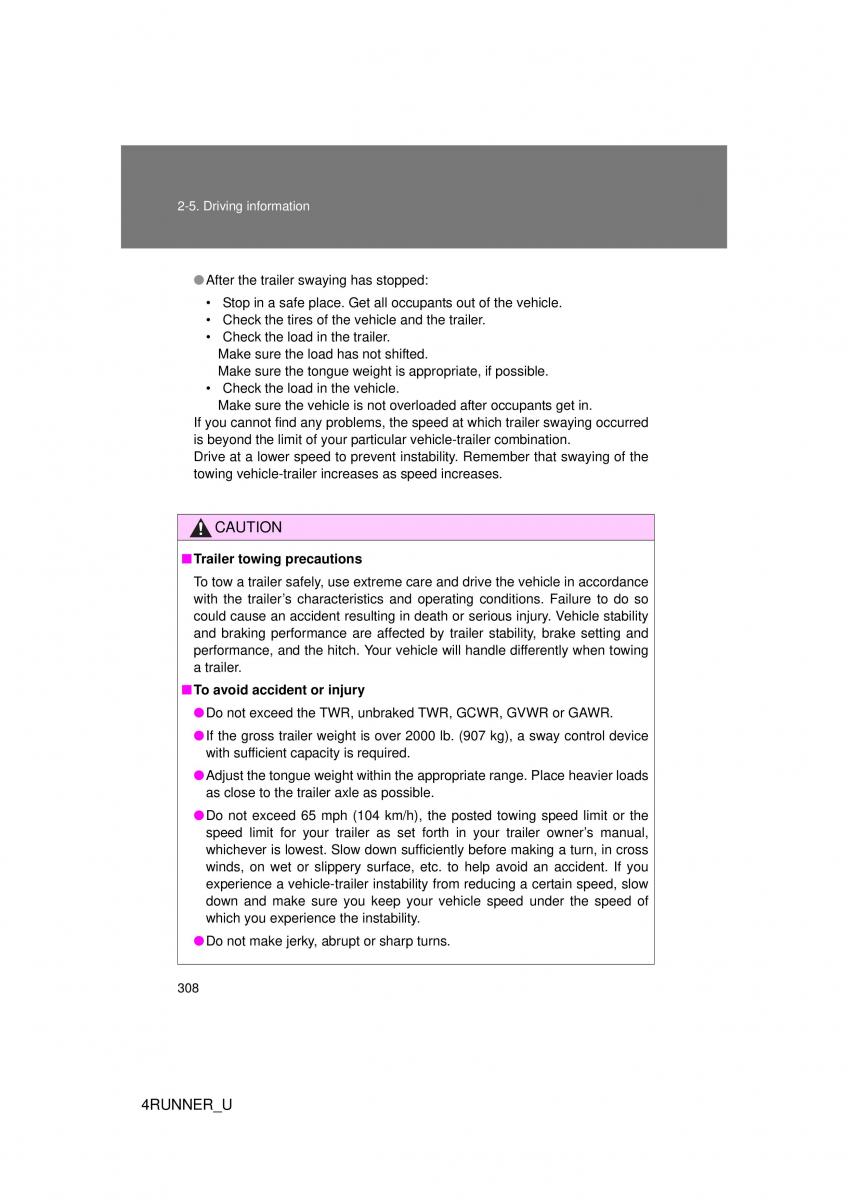 Toyota 4Runner 5 V N280 owners manual / page 277