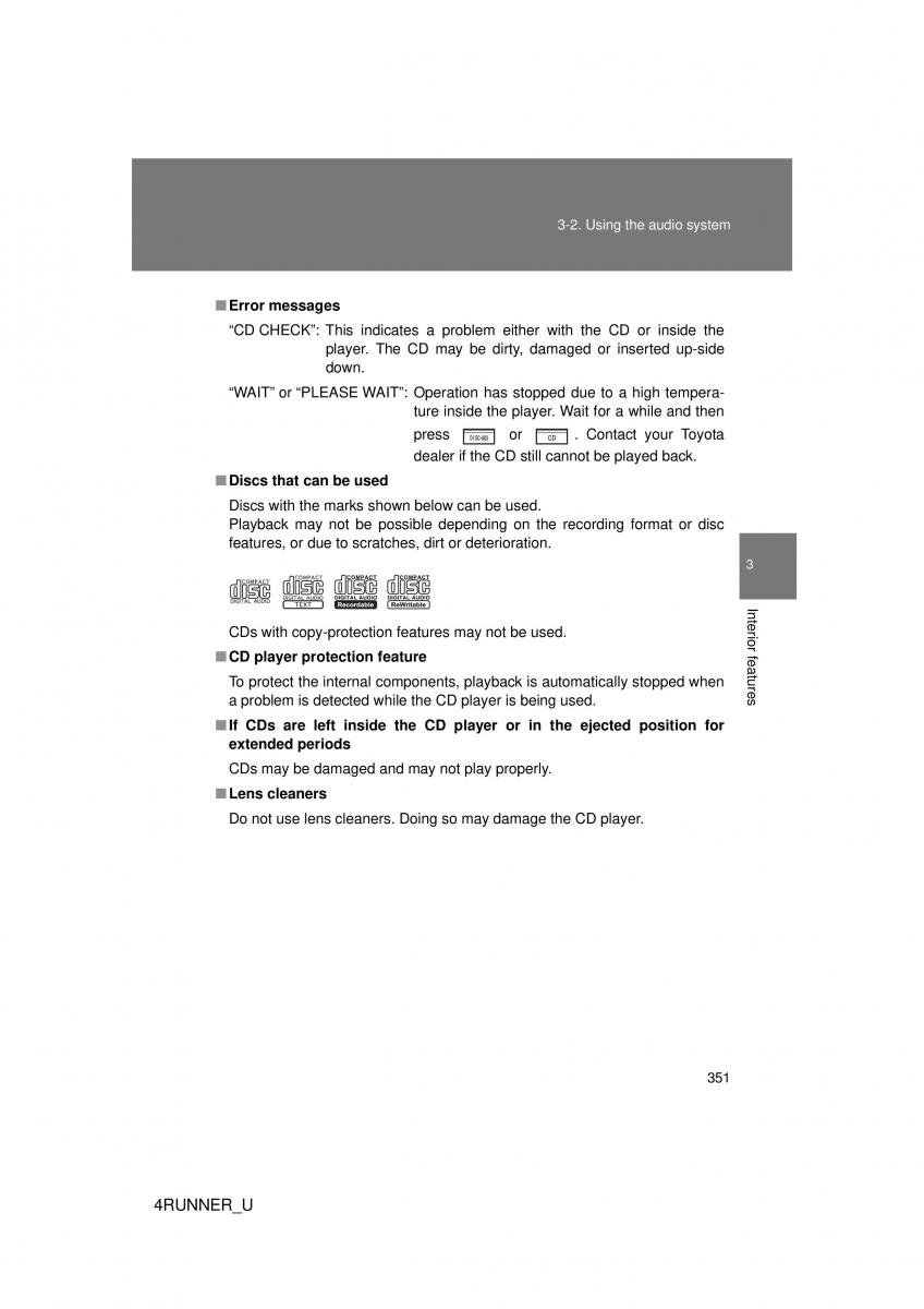 Toyota 4Runner 5 V N280 owners manual / page 318