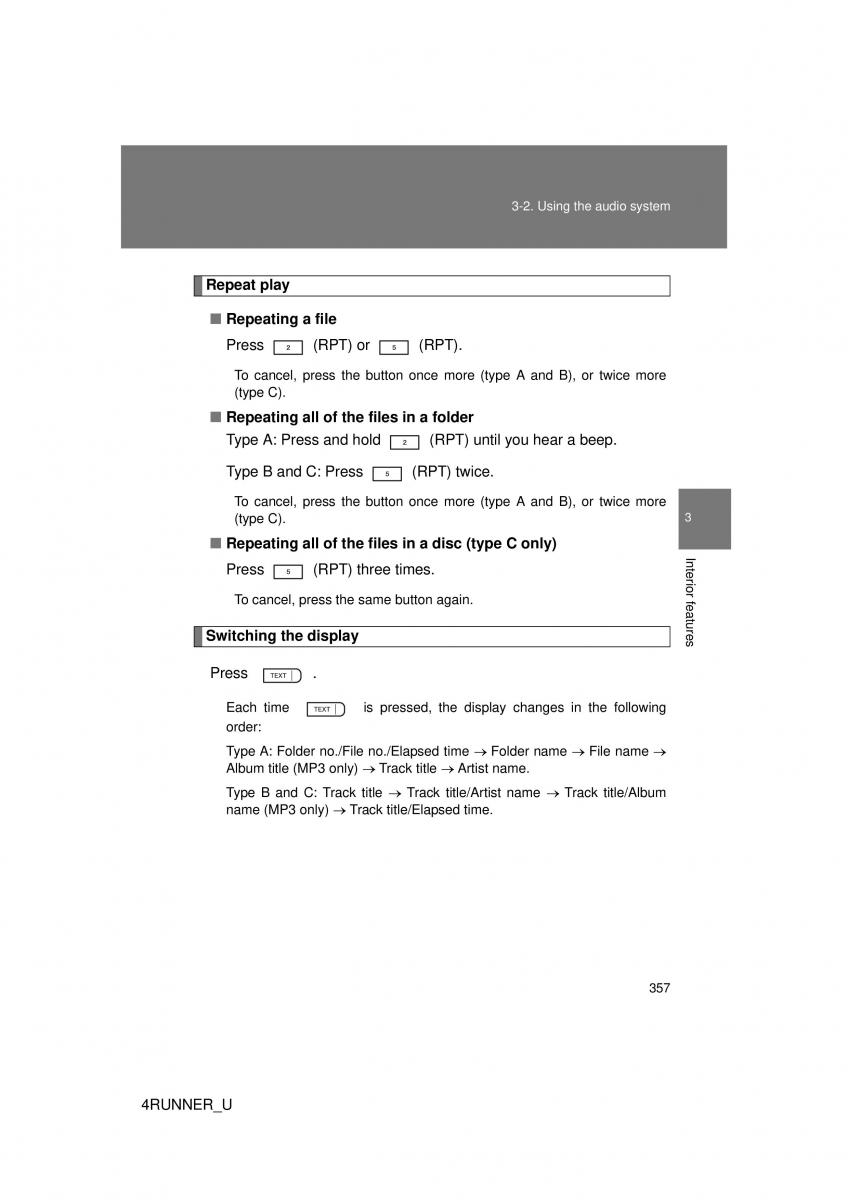 Toyota 4Runner 5 V N280 owners manual / page 324