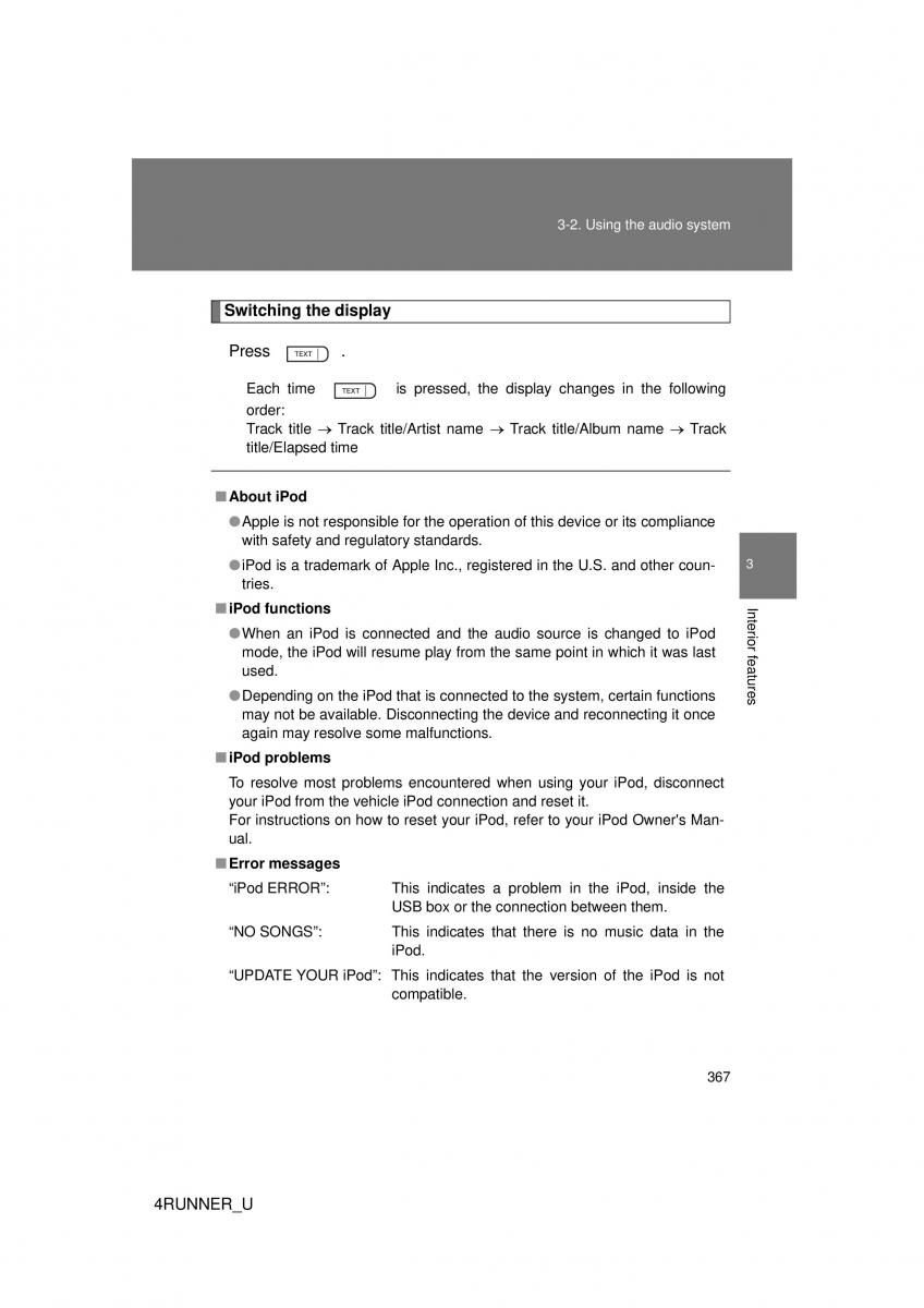 Toyota 4Runner 5 V N280 owners manual / page 334