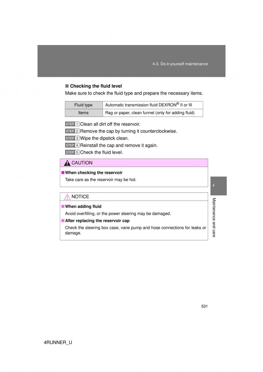 Toyota 4Runner 5 V N280 owners manual / page 497