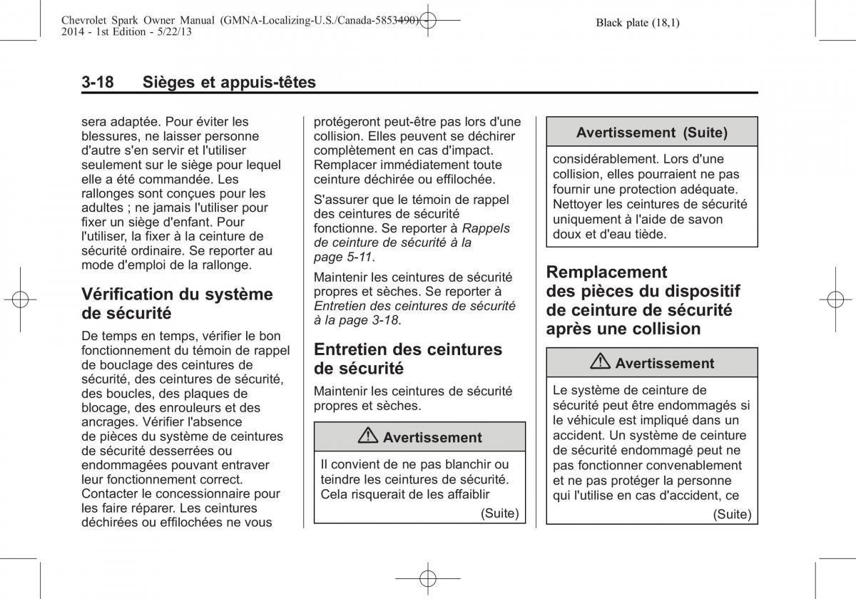 Chevrolet Spark M300 manuel du proprietaire / page 58