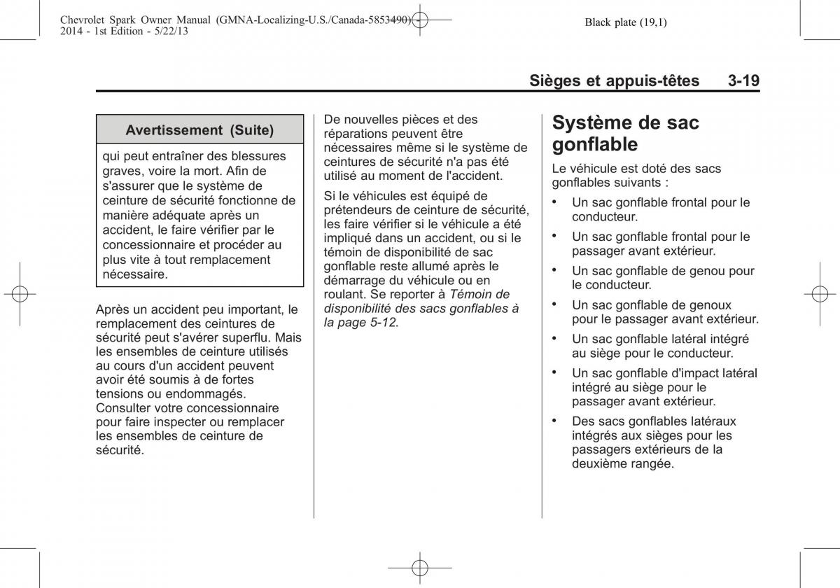 Chevrolet Spark M300 manuel du proprietaire / page 59