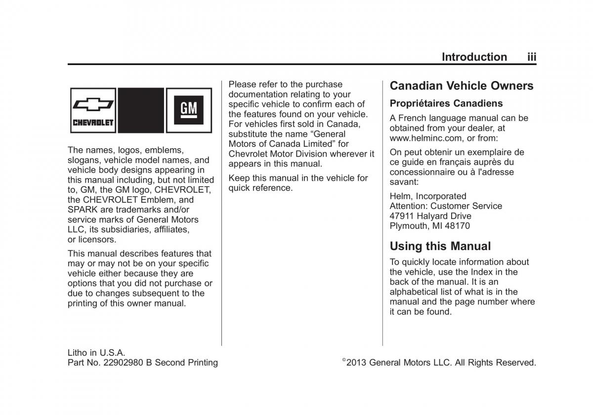 Chevrolet Spark M300 owners manual / page 3