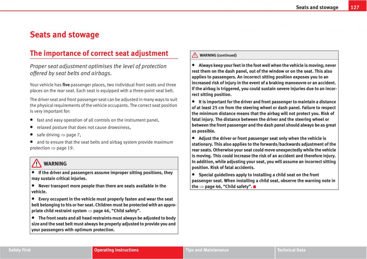 manual  Seat Altea owners manual / page 129