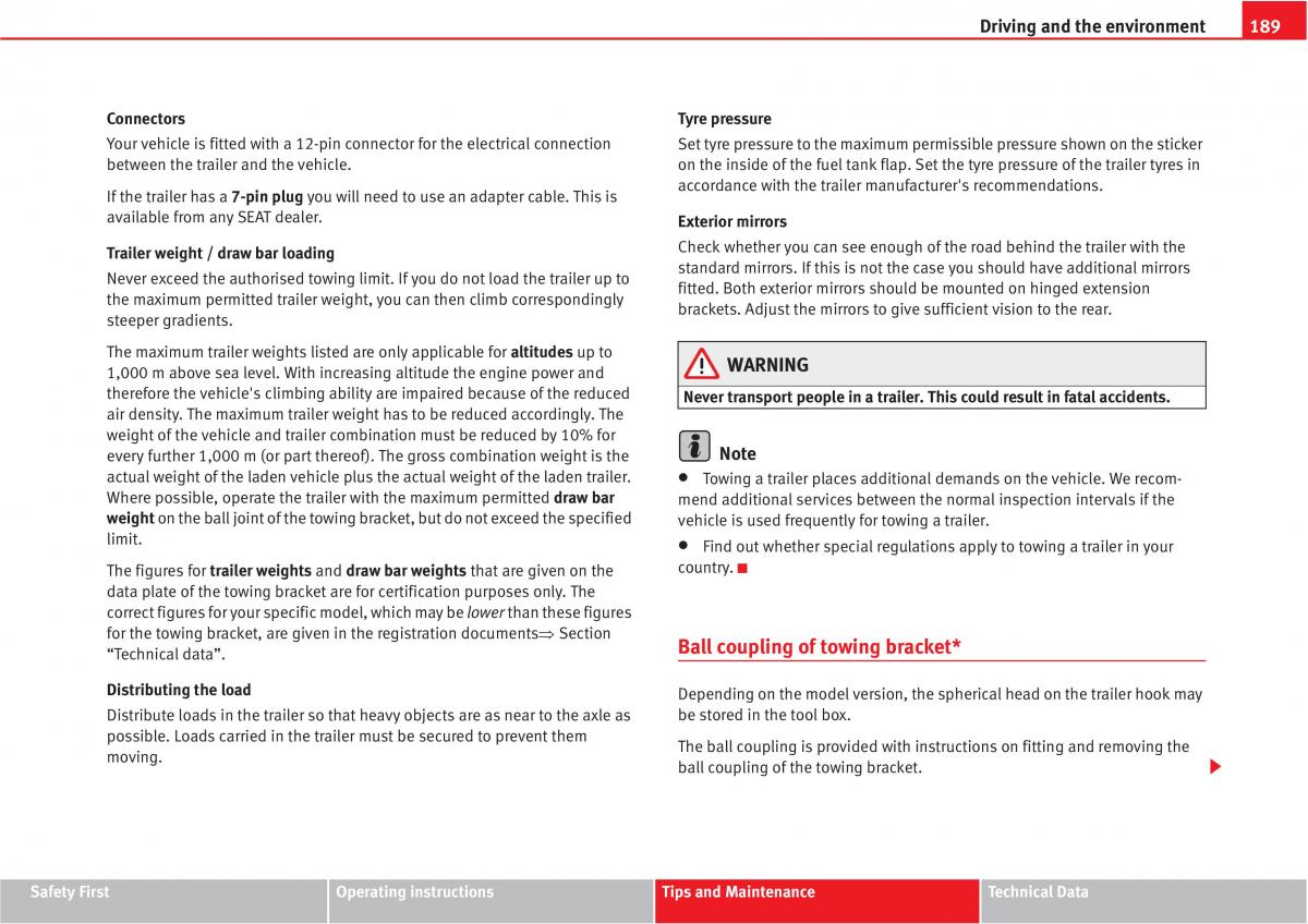 manual  Seat Altea owners manual / page 191