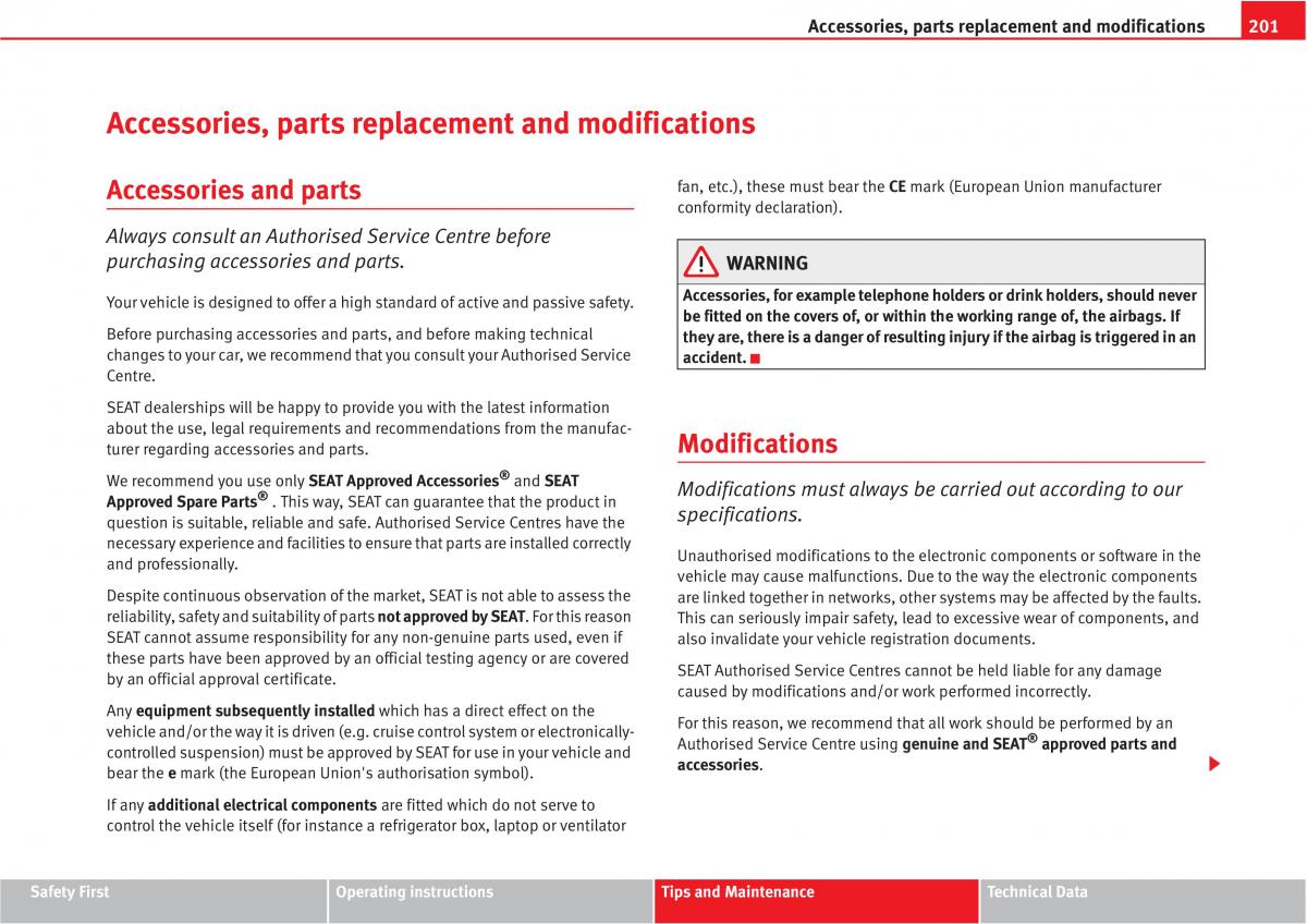 manual  Seat Altea owners manual / page 203